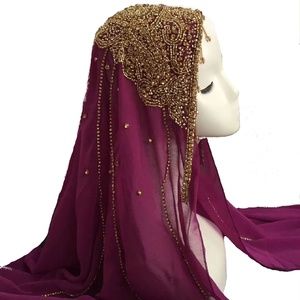 Hijab Beaded Head Hijab Head Wrapper in Purple